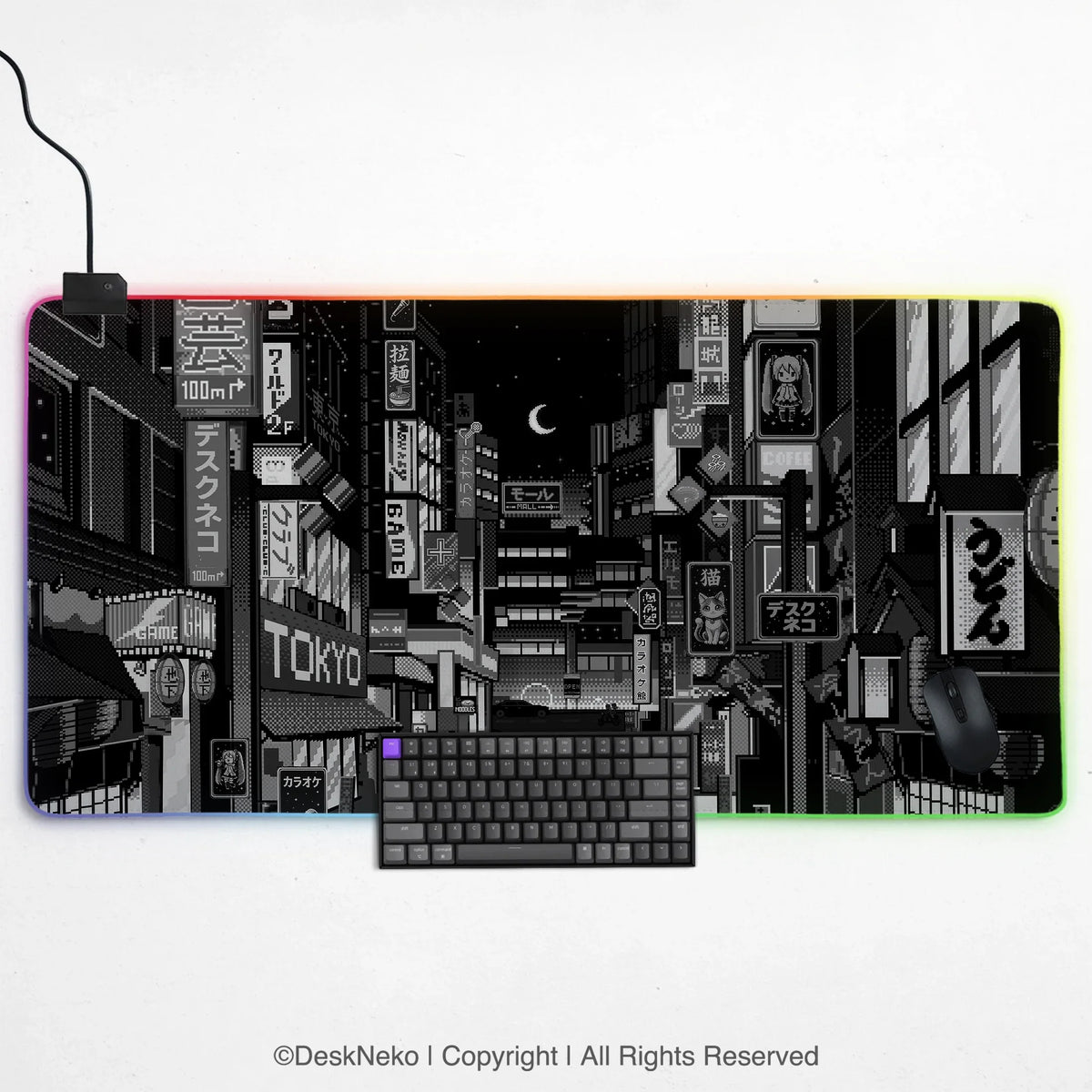 Black White Tokyo Desk Mat - Deskneko