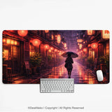 Lofi Anime Desk Mat XXL Extended Japanese Rainy Street - Deskneko