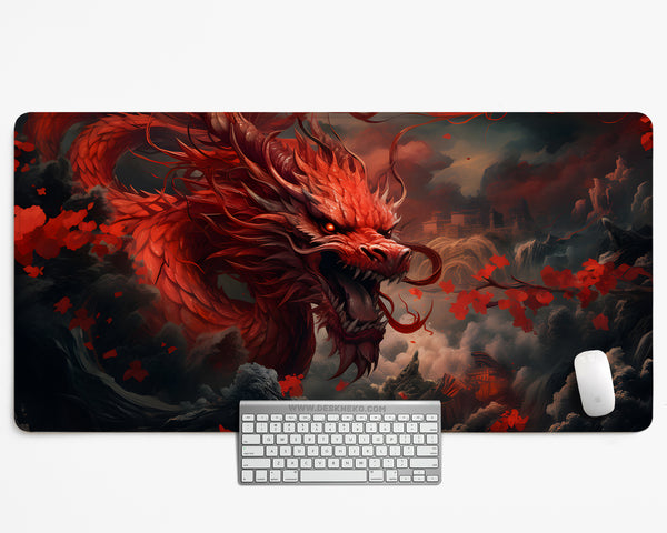 Crimson Red Dragon Desk Mat Mousepad - Desk Mat - Deskneko - Desk Mats & Mousepads