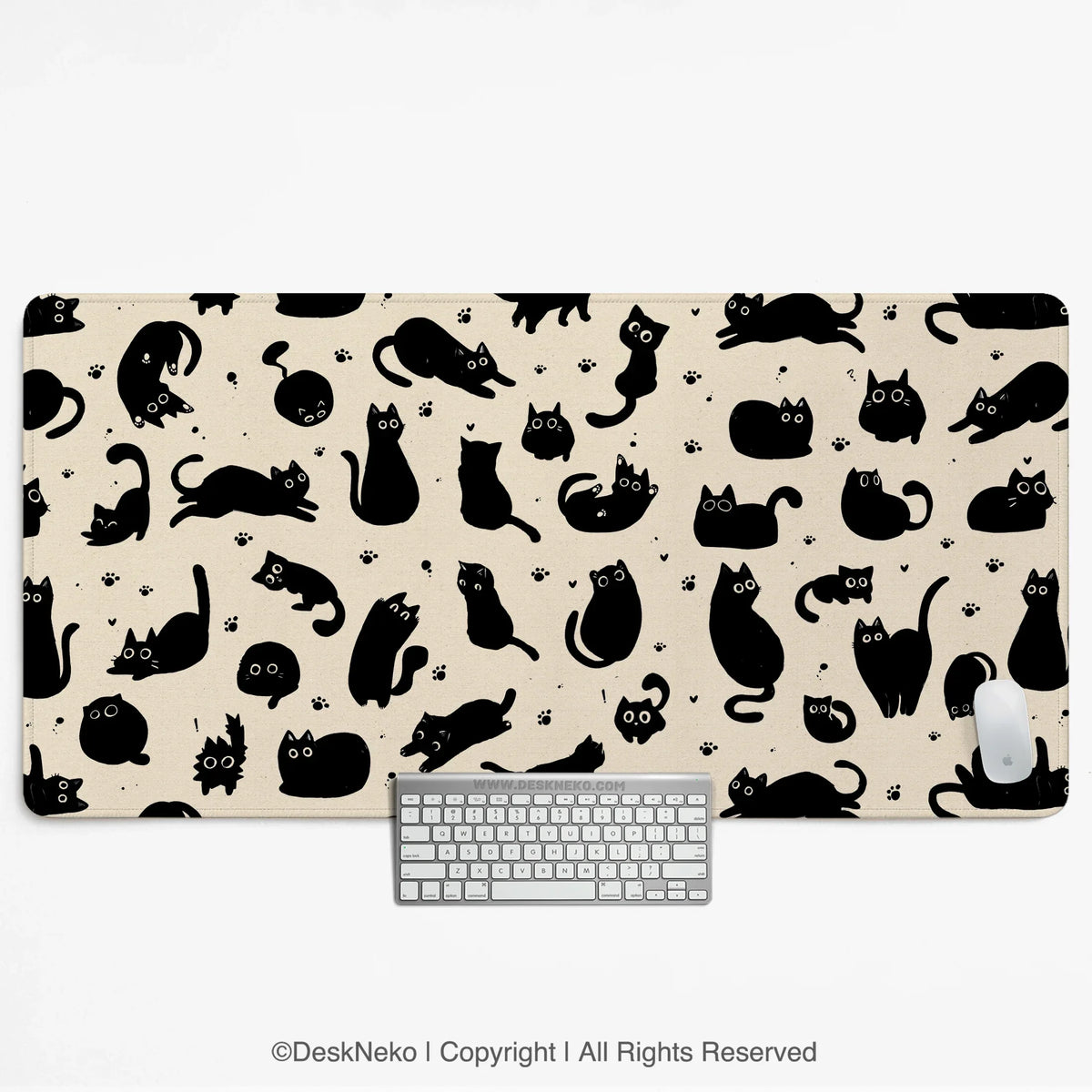 Black Cat Desk Mat, Cute XL Mousepad for Cozy Office and Gaming Setup - Deskneko