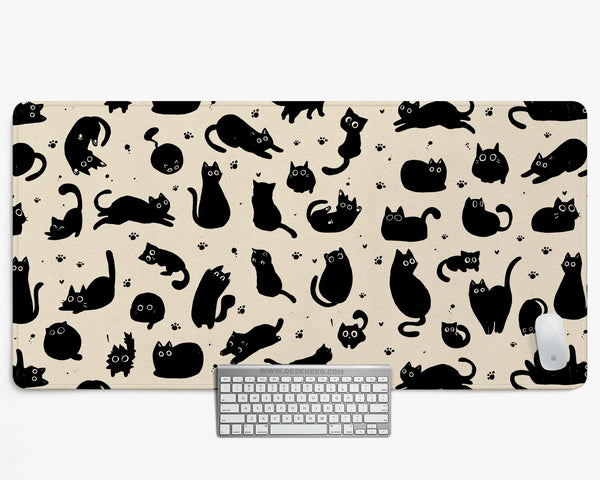 Black Cat Desk Mat, Cute XL Mousepad for Cozy Office and Gaming Setup - Deskneko