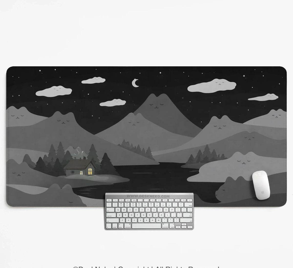 Midnight Cat Mountains Desk Mat Mousepad - Deskneko