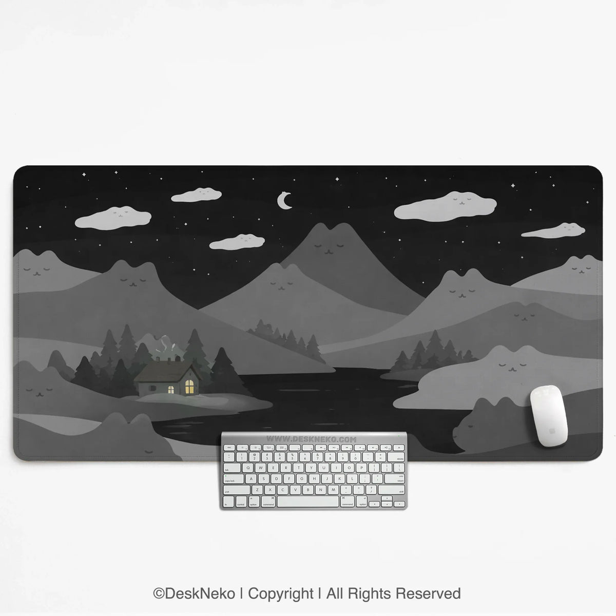 Midnight Cat Mountains Desk Mat Mousepad - Deskneko