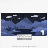 Navy Blue Cat Hills Desk Mat XXL Extended Mousepad - Deskneko