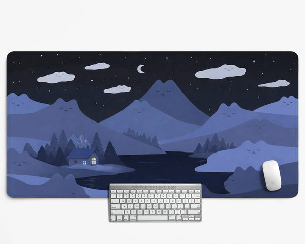 Navy Blue Cat Hills Desk Mat XXL Extended Mousepad - Deskneko