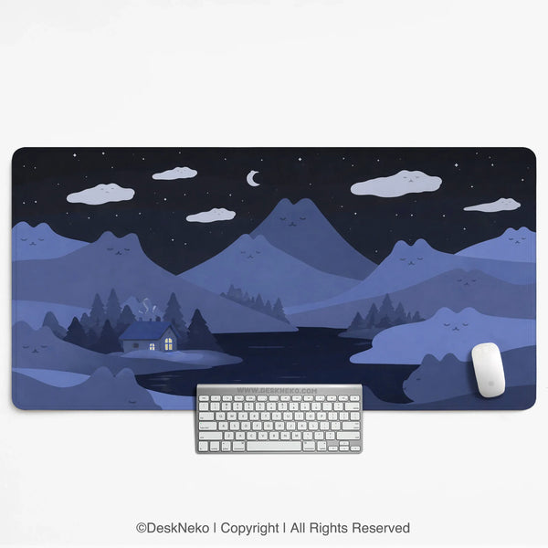 Navy Blue Cat Hills Desk Mat XXL Extended Mousepad - Deskneko