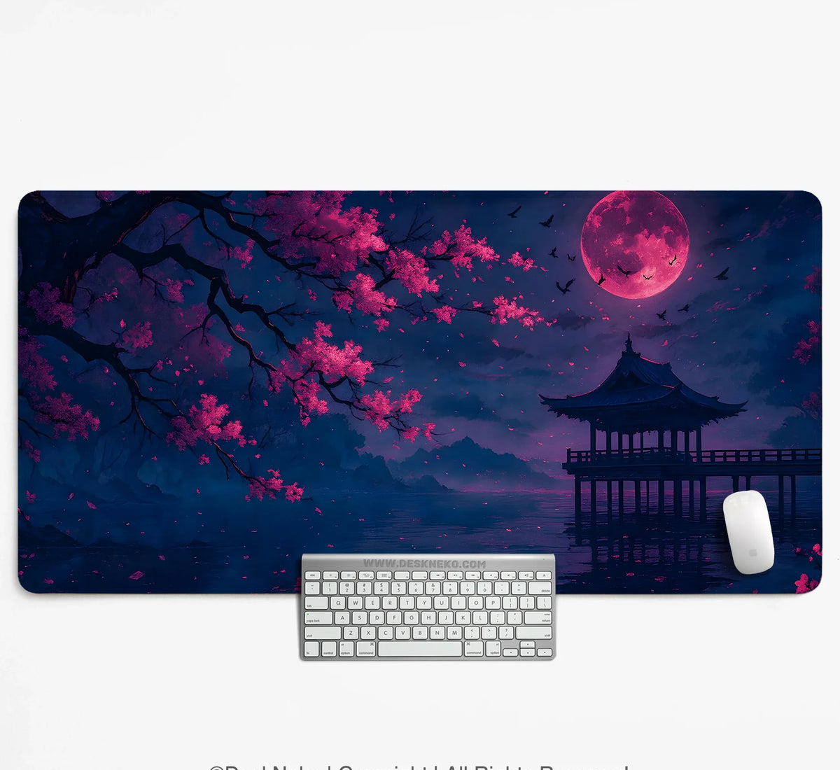 Dark Sakura Cherry Blossom Desk Mat - Deskneko