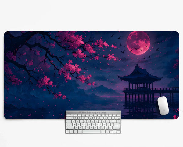 Dark Sakura Cherry Blossom Desk Mat - Deskneko