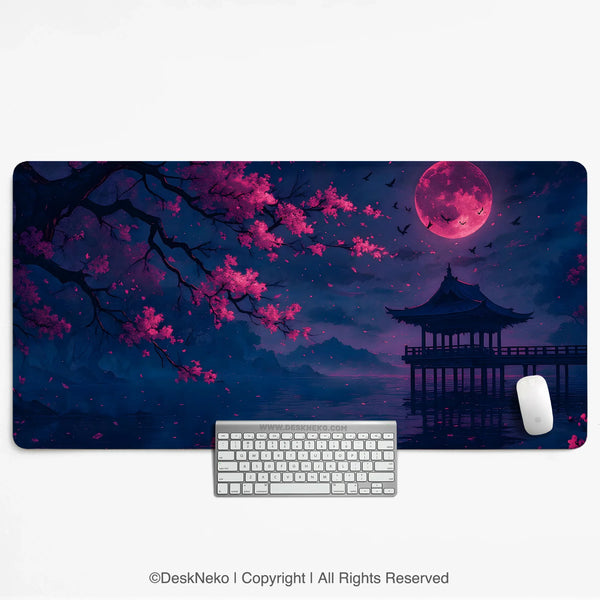 Dark Sakura Cherry Blossom Desk Mat - Deskneko