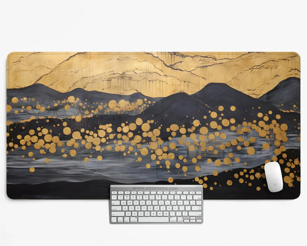 Black Gold Abstract Mountain Desk Mat & Mousepad - Deskneko