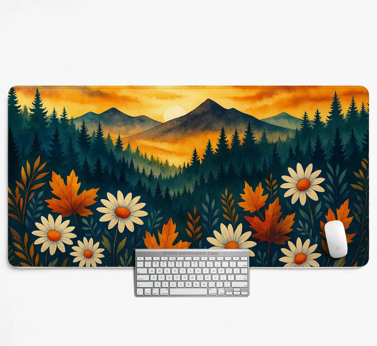 Sunset Forest Mountain Desk Mat - Deskneko