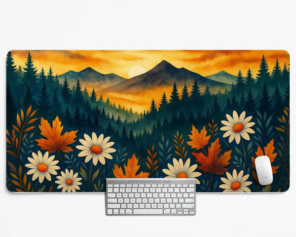 Sunset Forest Mountain Desk Mat - Deskneko