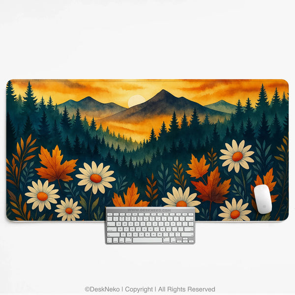 Sunset Forest Mountain Desk Mat - Deskneko