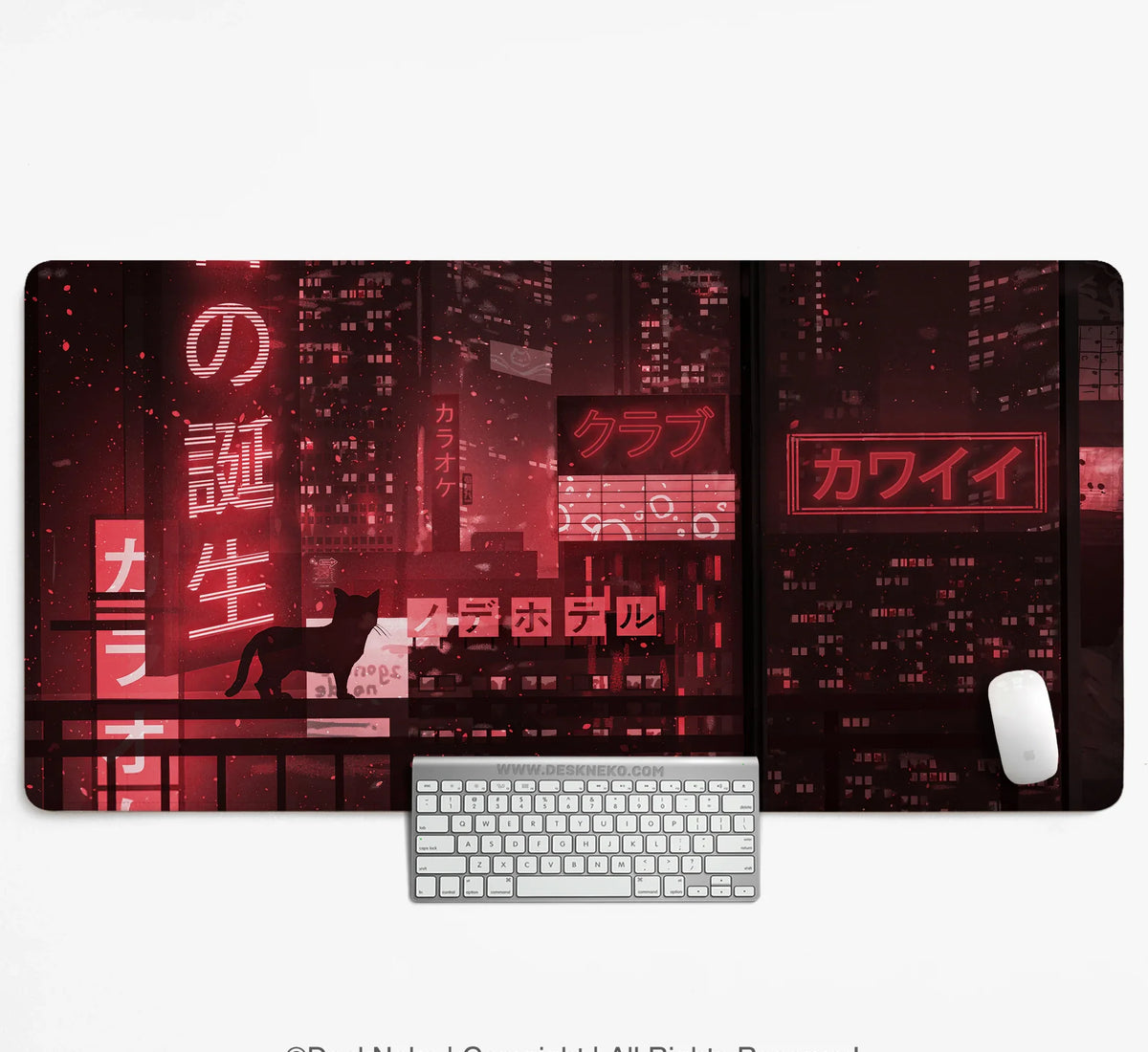 Red Cyberpunk Tokyo Cat Desk Mat - Deskneko