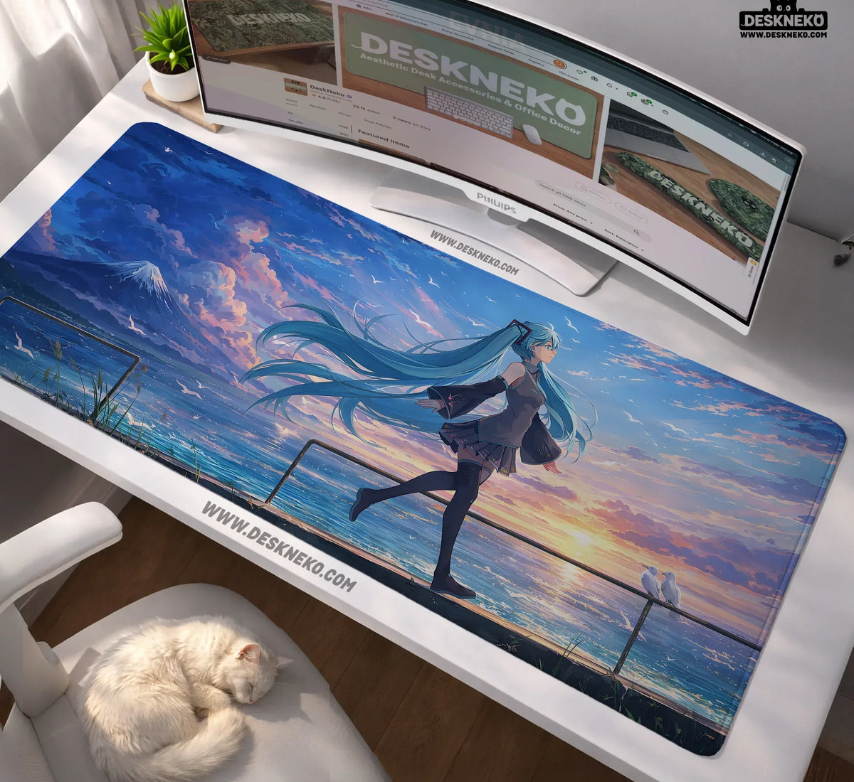 Anime Girl Landscape gaming desk mat mousepad - Deskneko