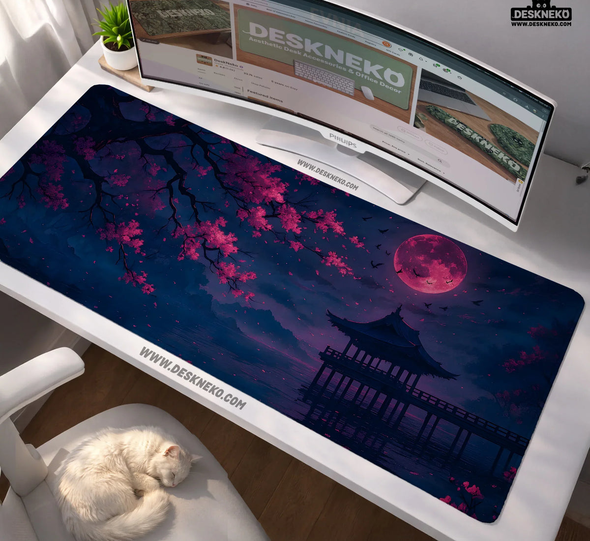 Dark Sakura Cherry Blossom Desk Mat - Deskneko