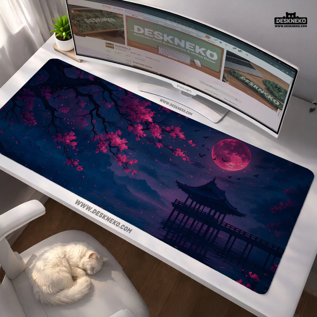 Dark Sakura Cherry Blossom Desk Mat - Deskneko
