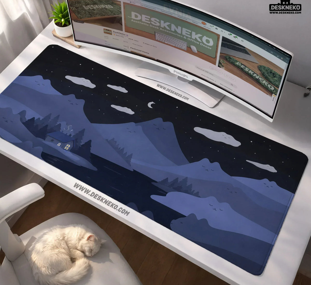 Navy Blue Mousepad Wrist Rest With Cat Shaped Hills - Deskneko