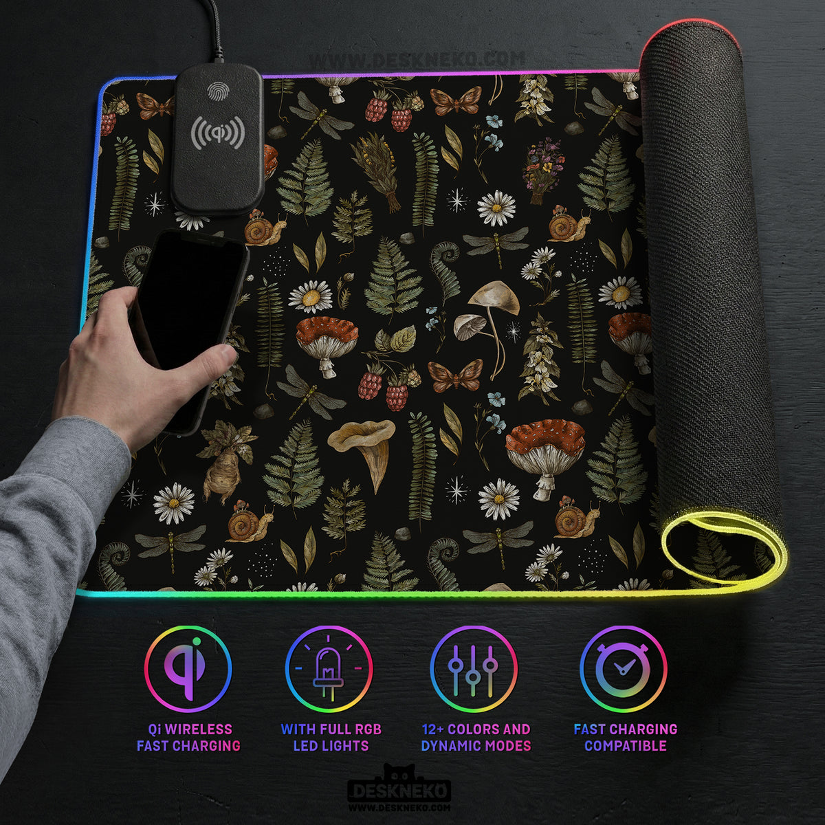 Dark Botanical Desk Mat Mousepad - Desk Mat - Deskneko - Desk Mats & Mousepads