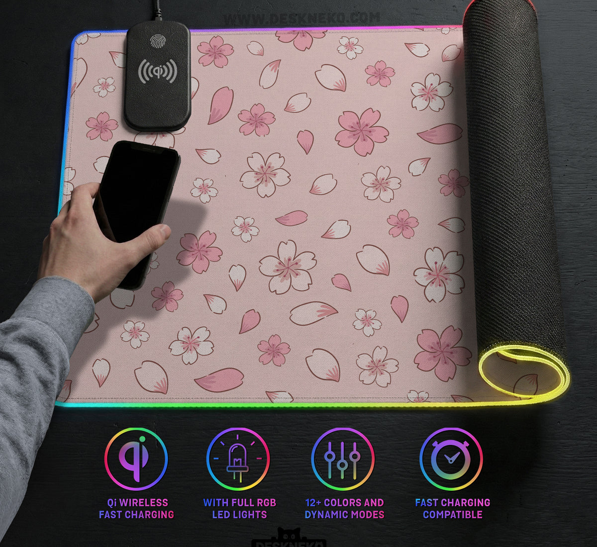 Sakura Gaming Desk Mat - LED Mousepad - Deskneko - Gaming Desk Mats