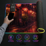 Lofi Anime Desk Mat XXL Extended Japanese Rainy Street - Deskneko
