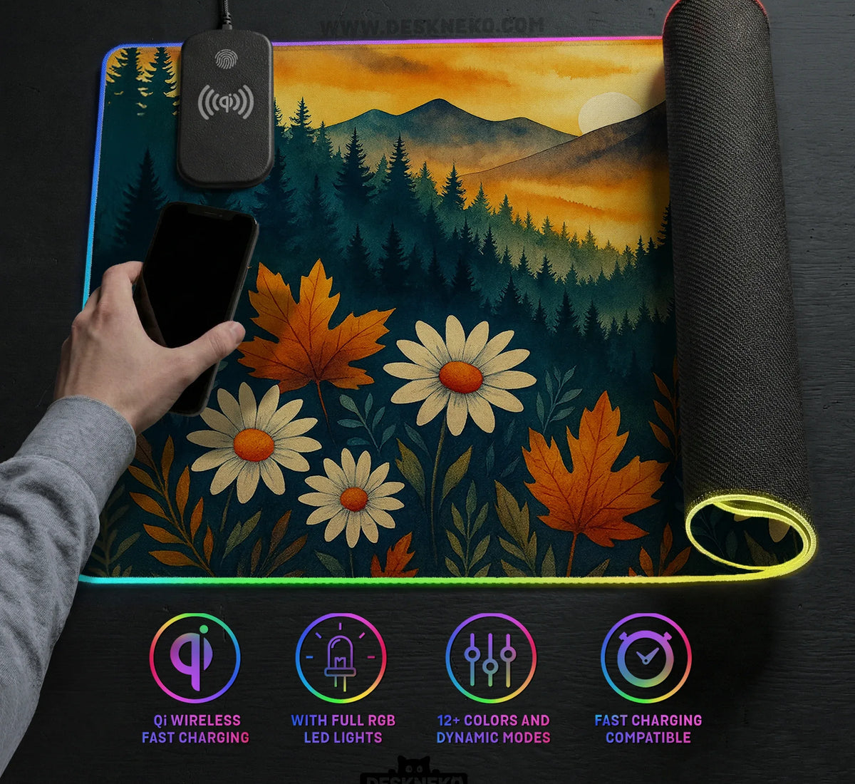 Sunset Forest Mountain Desk Mat - Deskneko