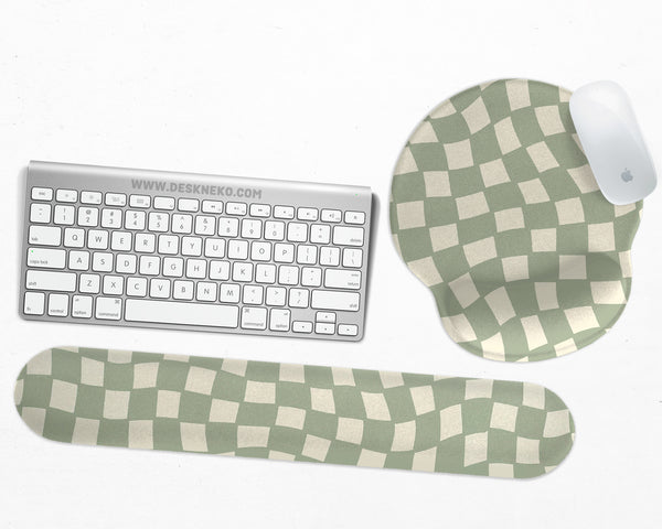 Sage Checkered Ergonomic Wrist Rest - Ergonomic Mousepads & Wrist Rests - Deskneko - Mousepads & Wrist Rests
