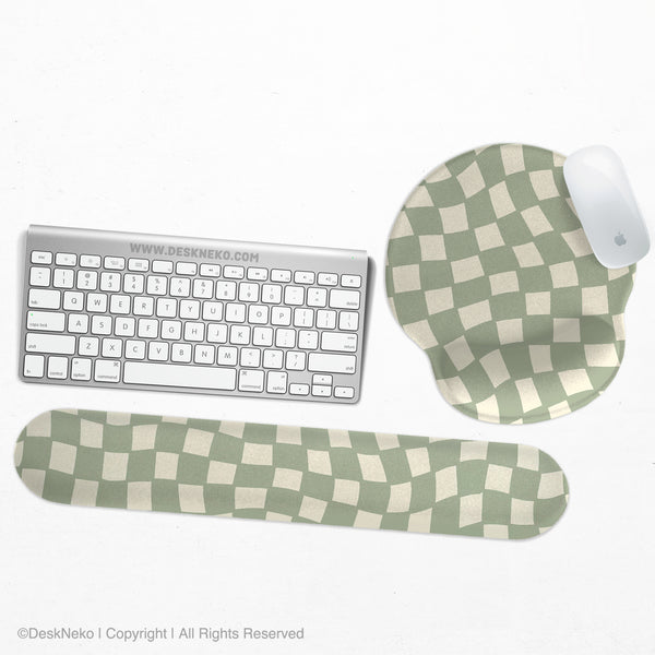 Sage Checkered Ergonomic Wrist Rest - Ergonomic Mousepads & Wrist Rests - Deskneko - Mousepads & Wrist Rests