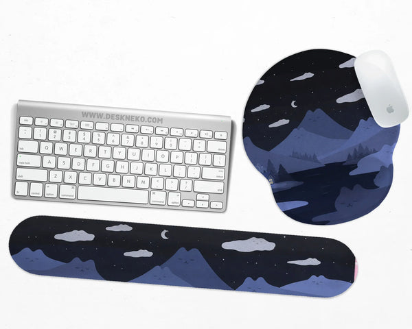 Navy Blue Mousepad Wrist Rest With Cat Shaped Hills - Deskneko