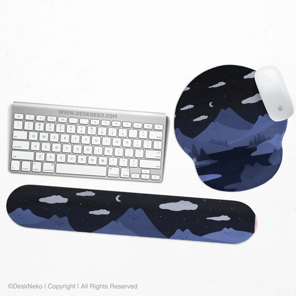 Navy Blue Mousepad Wrist Rest With Cat Shaped Hills - Deskneko