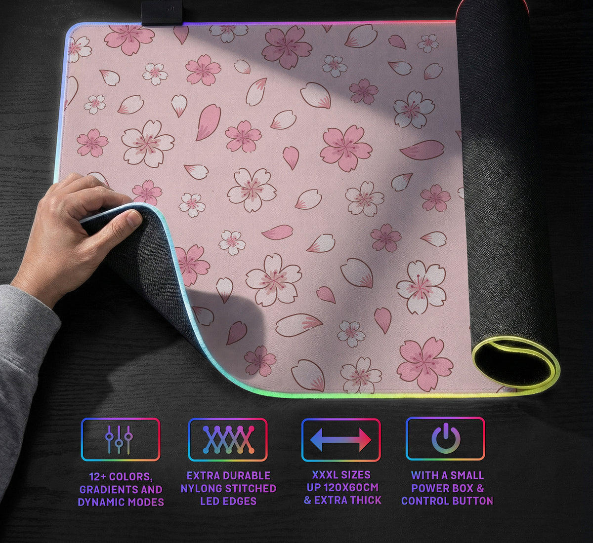 Sakura Gaming Desk Mat - LED Mousepad - Deskneko - Gaming Desk Mats