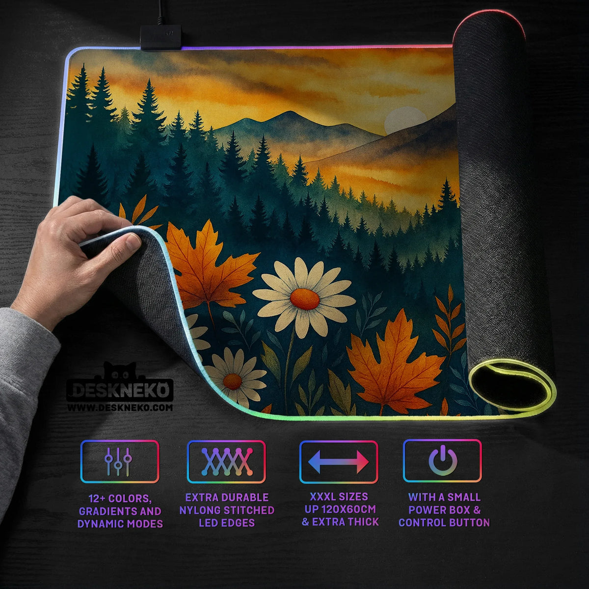 Sunset Forest Mountain Desk Mat - Deskneko