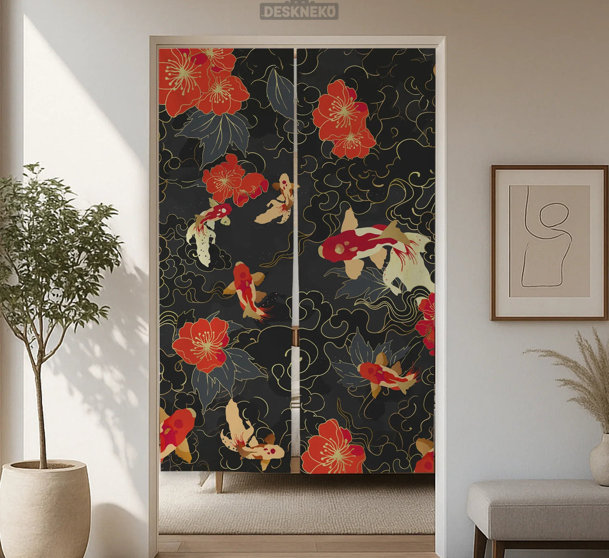 Japanese Koi Fish Noren Door Curtain Room Divider - Deskneko