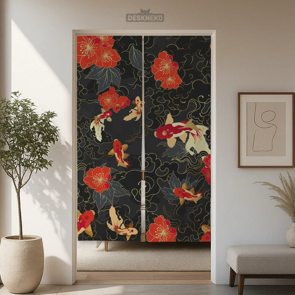 Japanese Koi Fish Noren Door Curtain Room Divider - Deskneko