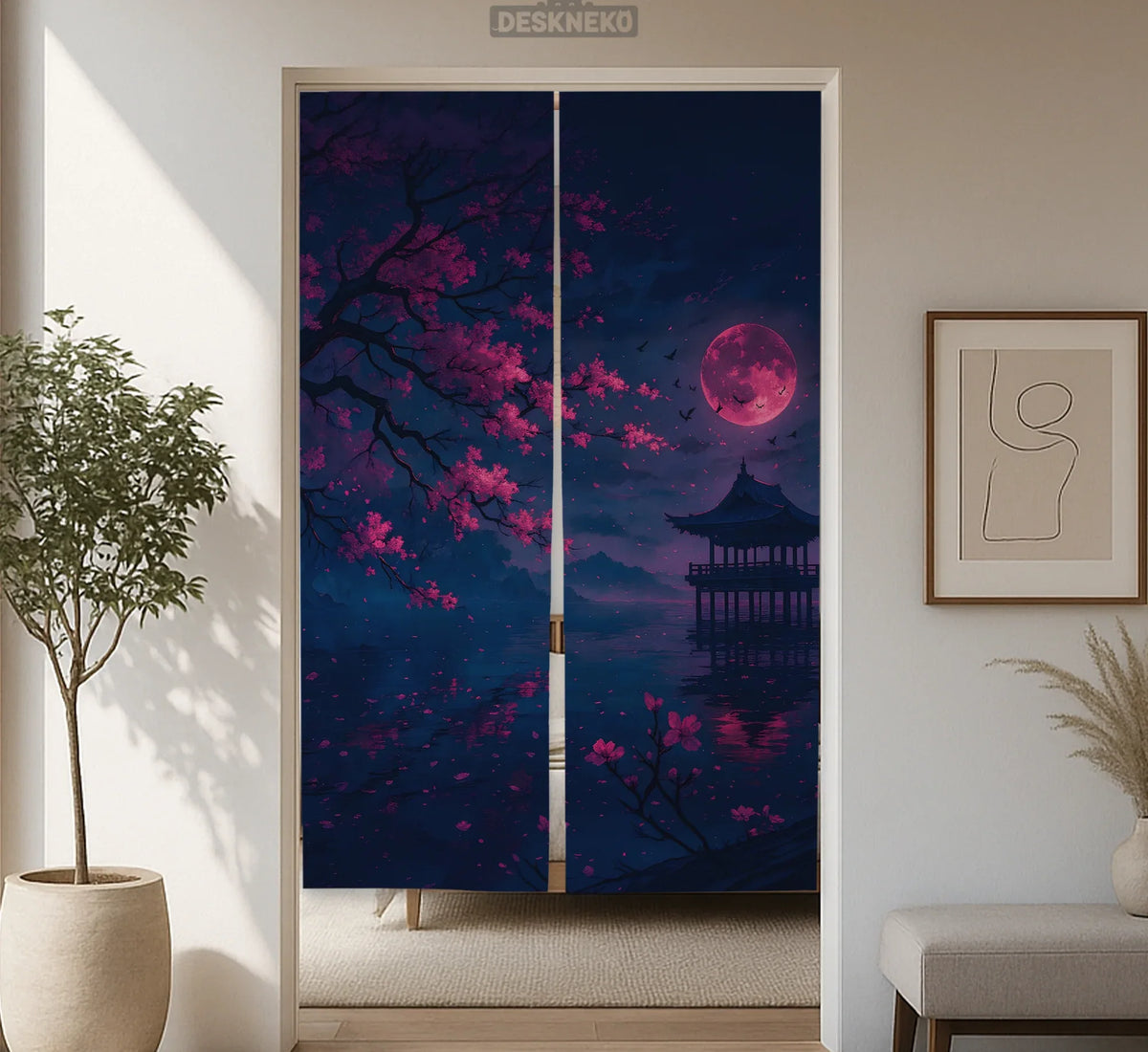 Dark Sakura Noren Door Curtain - Deskneko