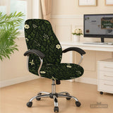 Botanical Office Chair Cover with Dark Green Floral Pattern - Deskneko