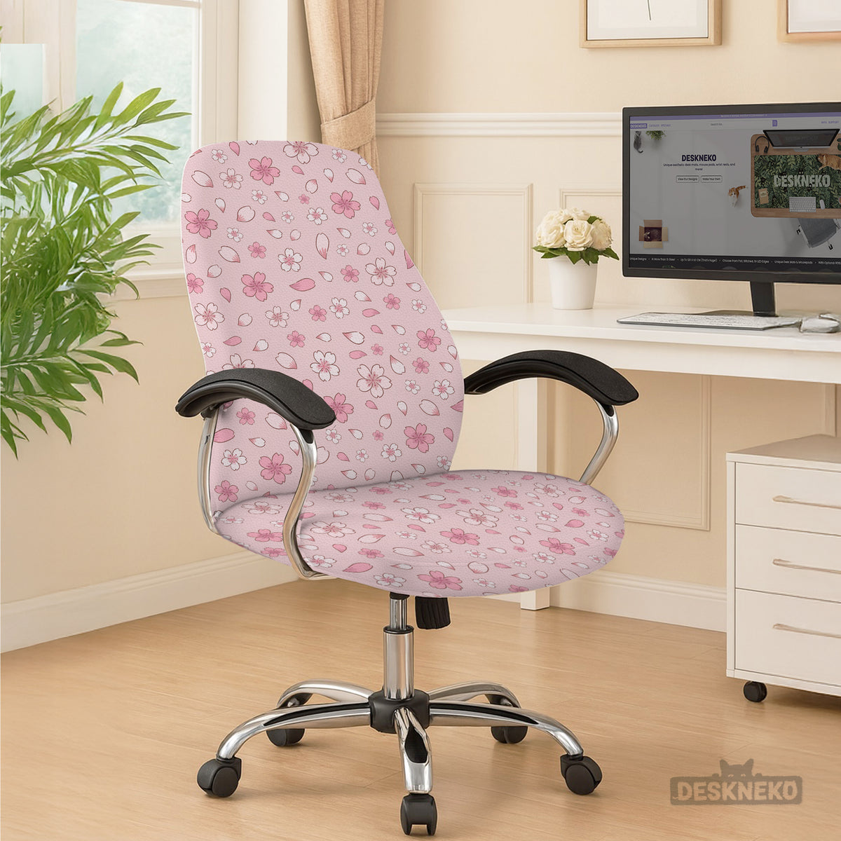 Sakura Blossom Desk Chair Cover - Chair Covers - Deskneko - Desk Chair Covers