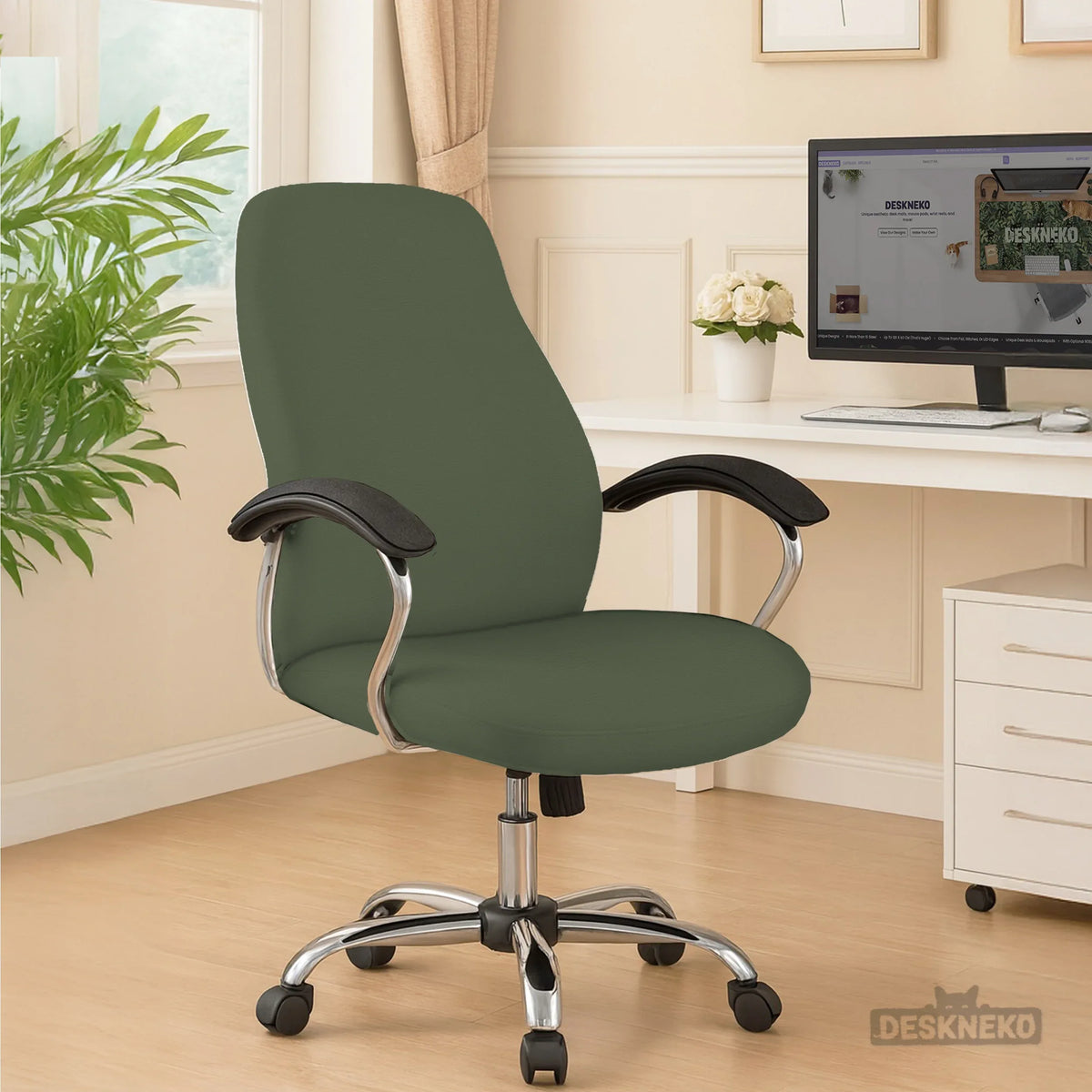 Warm Forest Green Office Chair Cover - Deskneko