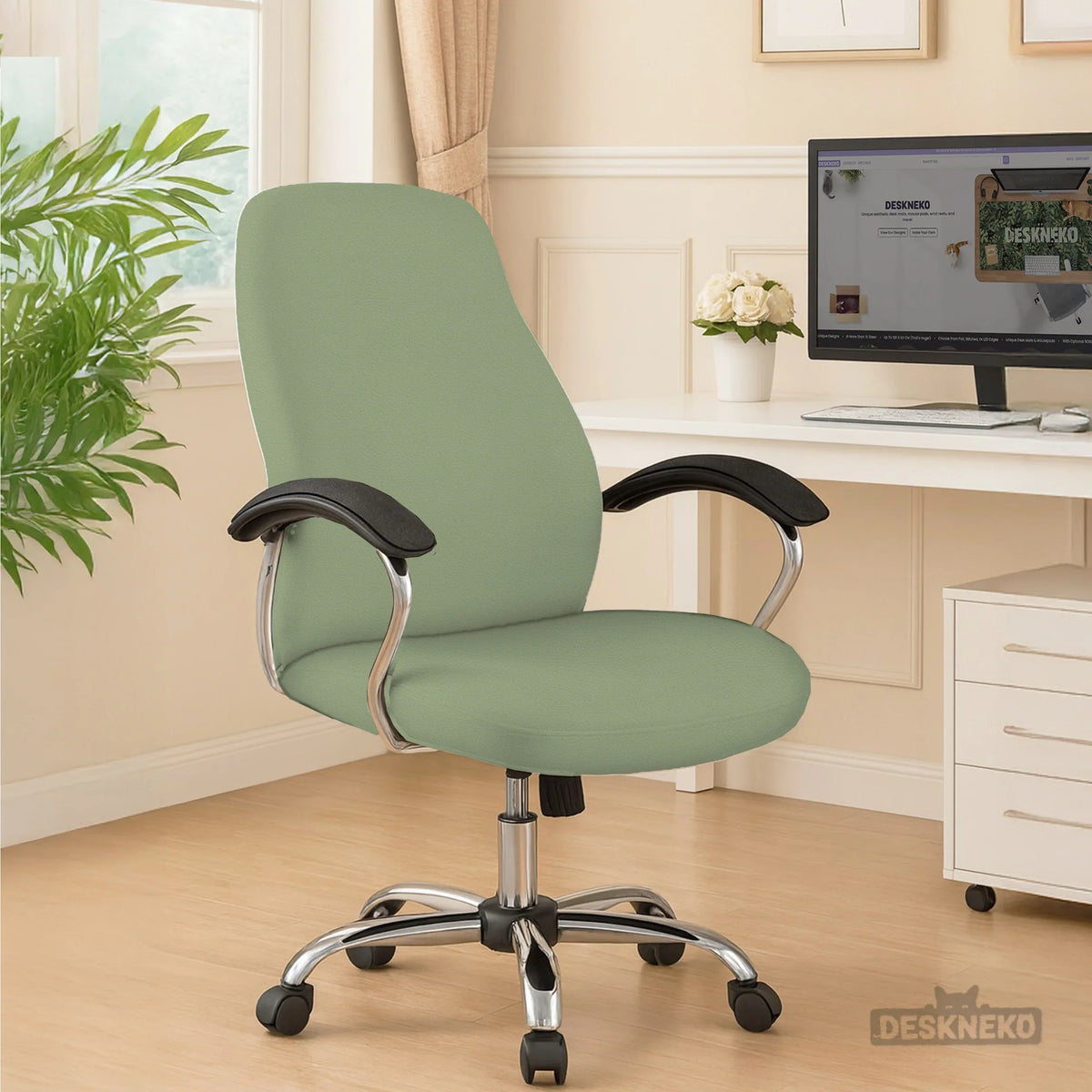 Soft Sage Green Office Chair Cover - Deskneko