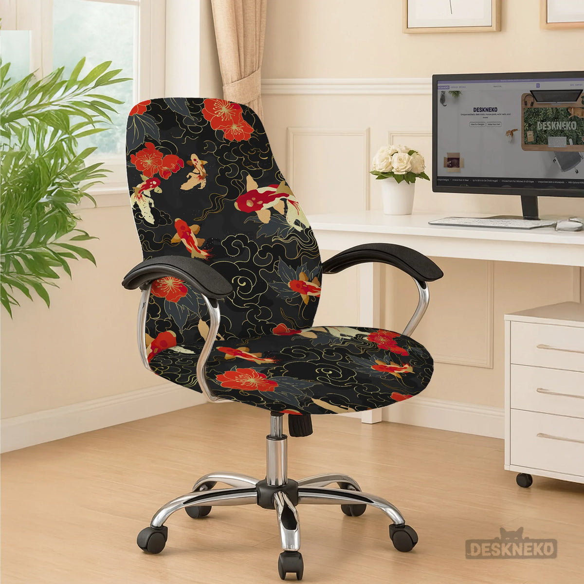 Japanese Koi Office Chair Cover - Deskneko
