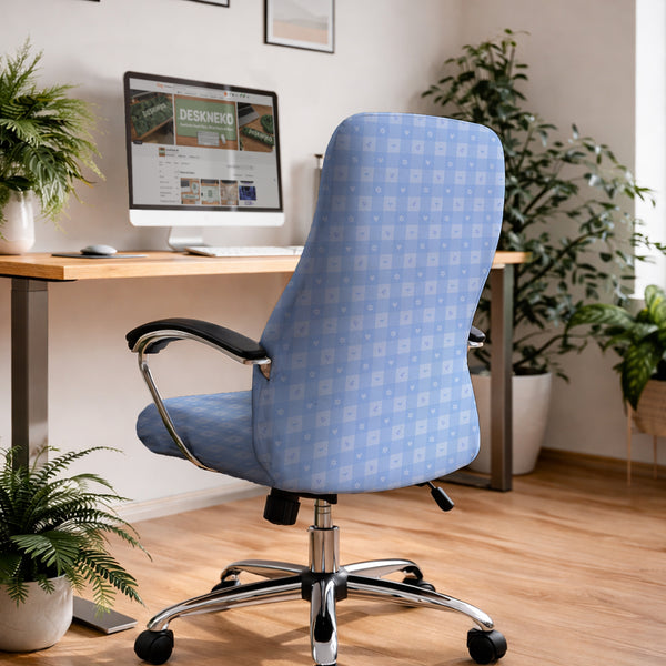 Blue Gingham Desk Chair Cover - Chair Covers - Deskneko - Desk Chair Covers