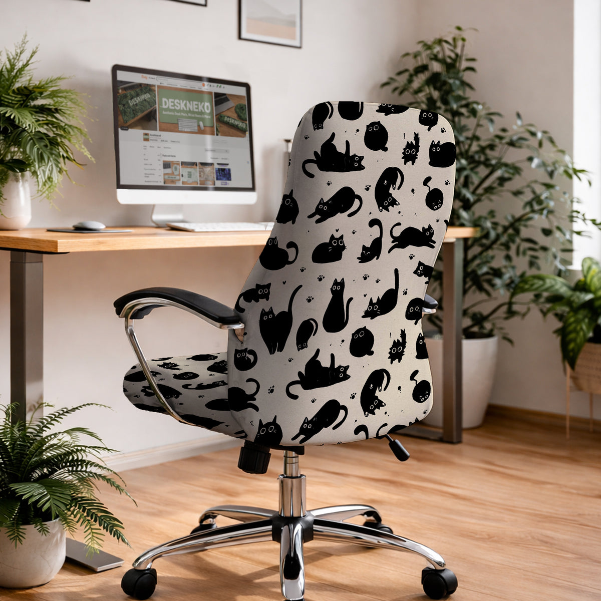 Black Cat Desk Chair Cover - Chair Covers - Deskneko - Desk Chair Covers
