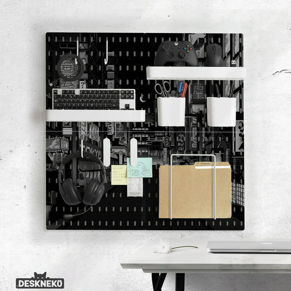 Tokyo Night Pixel Pegboard Organizer, Cyberpunk Wall Storage - Deskneko