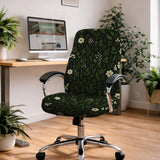 Botanical Office Chair Cover with Dark Green Floral Pattern - Deskneko