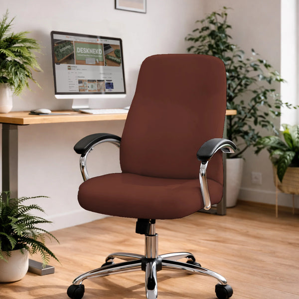Mahogany Brown Desk Chair Cover - Deskneko