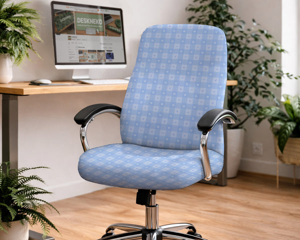 Blue Gingham Desk Chair Cover - Chair Covers - Deskneko - Desk Chair Covers