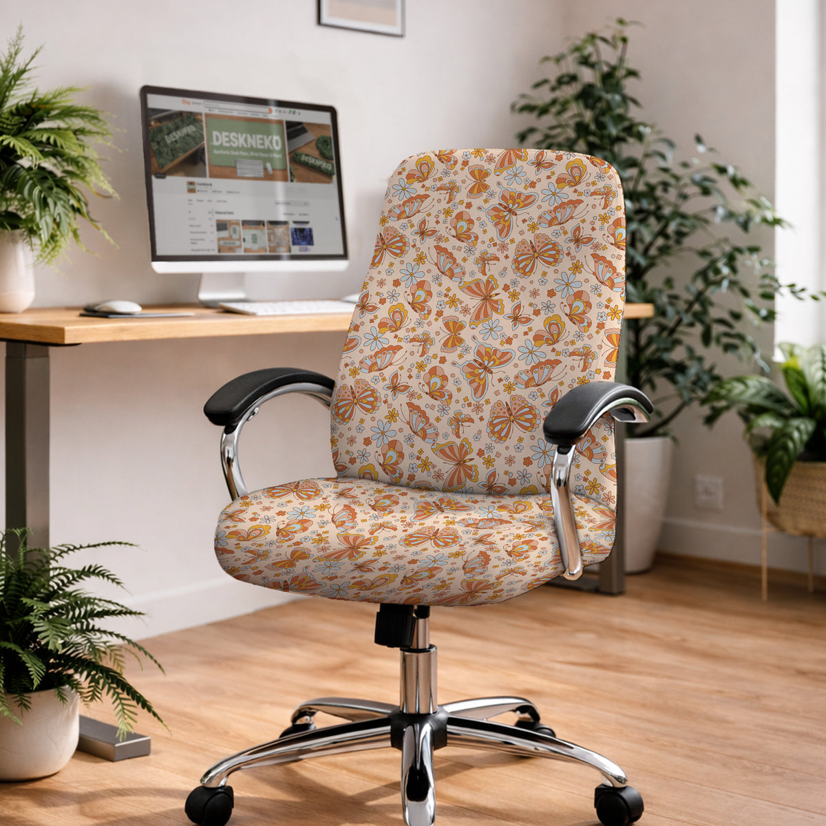 Retro Butterfly Desk Chair Cover - Chair Covers - Deskneko - Desk Chair Covers