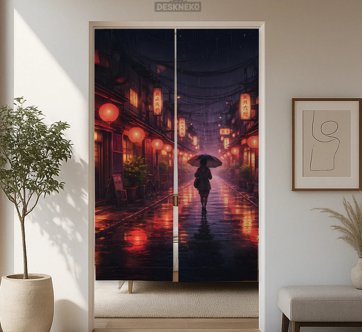 Lofi Anime Alley Noren Door Curtain - Deskneko