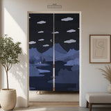Navy Cat Hills Noren Door Curtain Room Divider - Deskneko