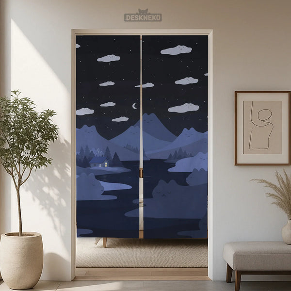 Navy Cat Hills Noren Door Curtain Room Divider - Deskneko